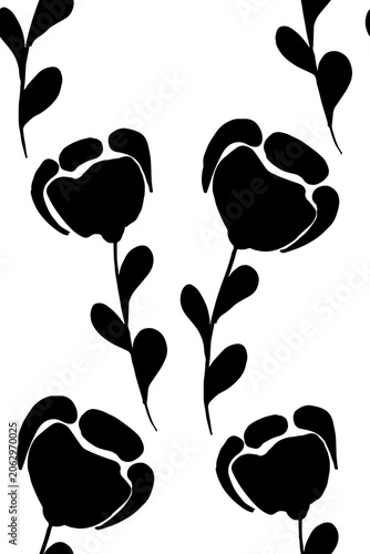 Vector seamless pattern black on white poppy flowers illustration