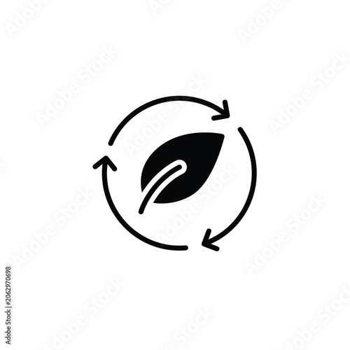 Circular Economy icon. A circular arrow with a leaf in the center. Digital, automation, technology. Flat design style.