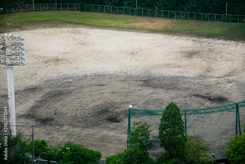 Empty baseball field viewed from above