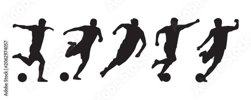 Fotografía Soccer players silhouette set, collection of five different football players in action with ball