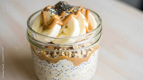 Healthy Breakfast in a Jar with Chia Seeds and Banana