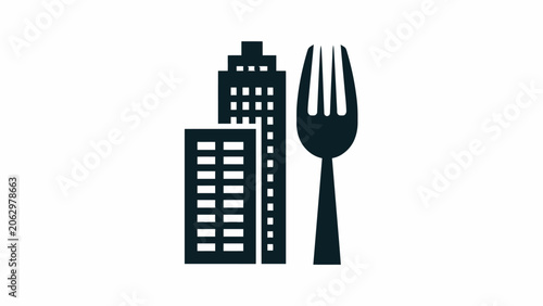 Schilderij op canvas A minimalist icon showing a fork combined with tall city building silhouettes