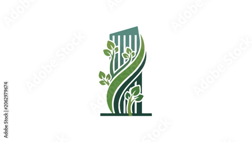 Obraz na plátně A minimalist graphic icon of a modern building entwined with green organic folia