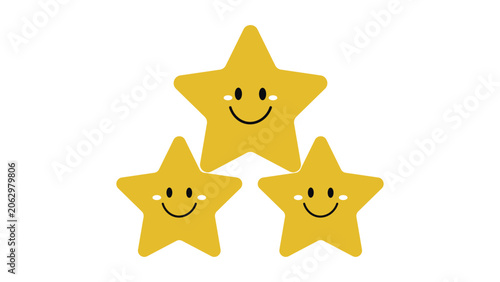 Three cute yellow star characters smiling together.