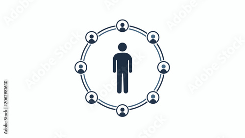 Fotografie A central human figure surrounded by a circular network of smaller people icons