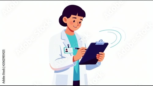 Female doctor taking notes on a clipboard