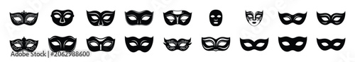 Minimalist silhouette drawings of  silver mask vector icon set. Beauty icons solid silhouette styles for graphic design illustration.