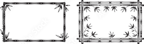 Two decorative bamboo frames with green leaves arranged in rectangular patterns tropical organic style natural borders aesthetic.