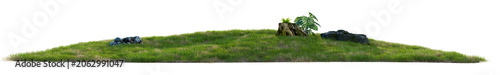 Isolated small green grass hill and land ground, PNG transparent, 3d illustration rendering