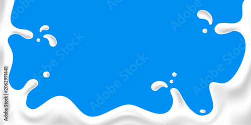 Milk splash background with pouring fresh milk on blue background  vector illustration