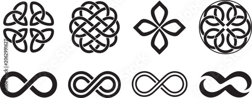 Bild auf Leinwand Celtic knots and infinity symbols collection representing eternal connection and geometric harmony in traditional style patterns set