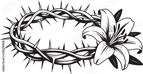 Photos Crown of thorns with lily flower graphic symbol silhouette for easter season religious events and symbolic christian faith themes