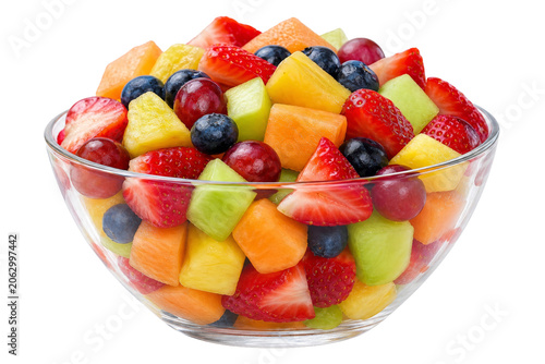 Canvastavla Freshly cut mixed fruit salad in a clear glass bowl ready to eat