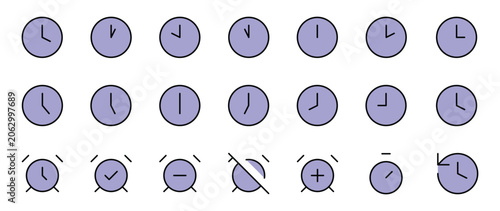 Slika na platnu Clock Time Filled Icons Set Editable Stroke Vector Illustration