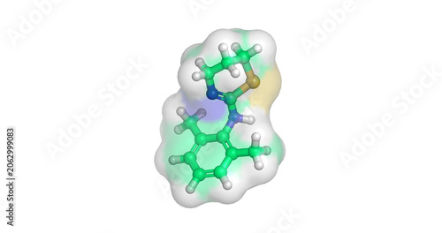 Xylazine, sedative and analgesic for veterinary anesthesia, 3D molecule 4K