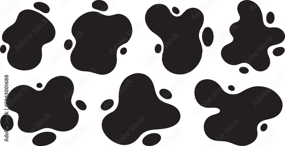 Fototapeta premium Black Liquid Splatters and Blob Shapes Vector Set