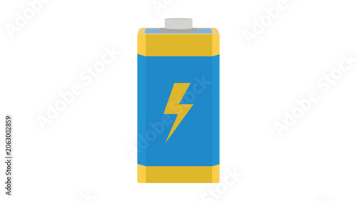 Battery with lightning bolt and blue design.
