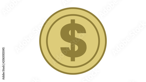 Golden coin with dollar sign on white background.