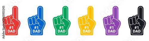 Stylized Multicolored Number One Dad Foam Hand with Raising Forefinger icon vector illustration set