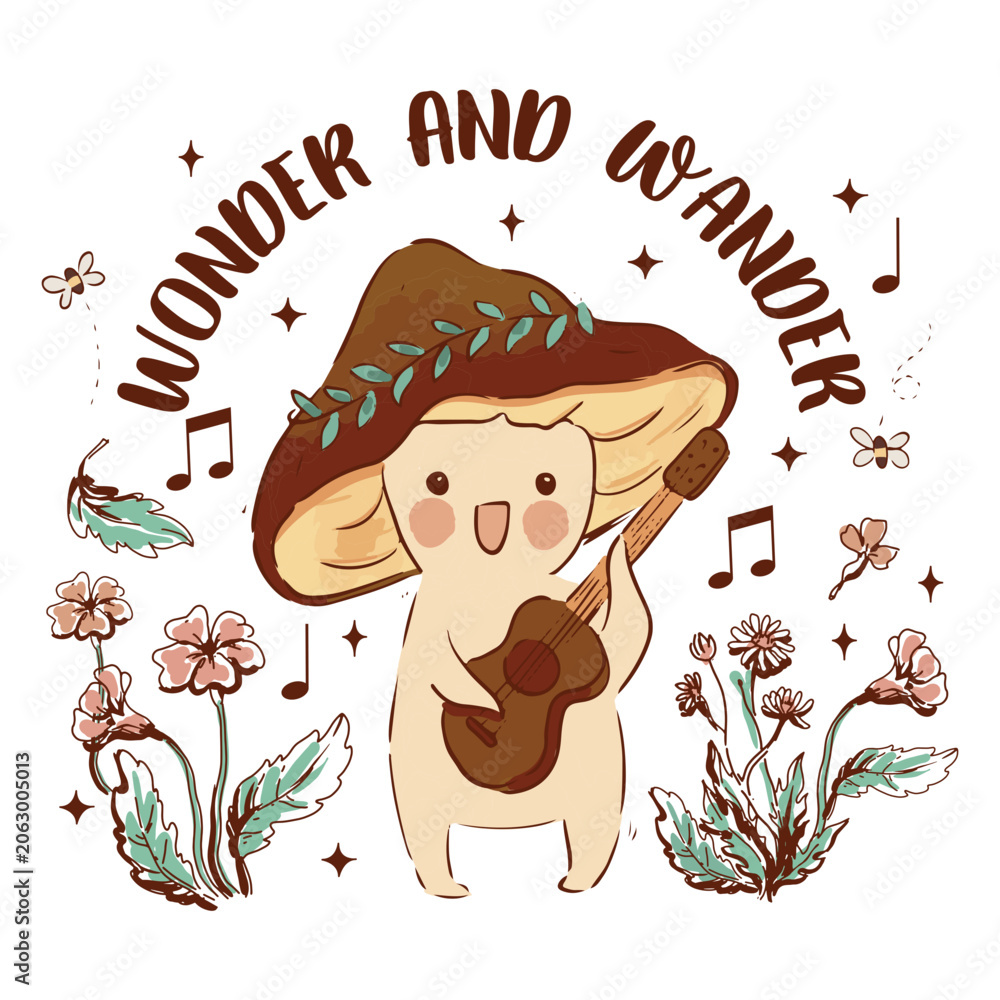 Fototapeta premium Mushroom with a guitar and flowers