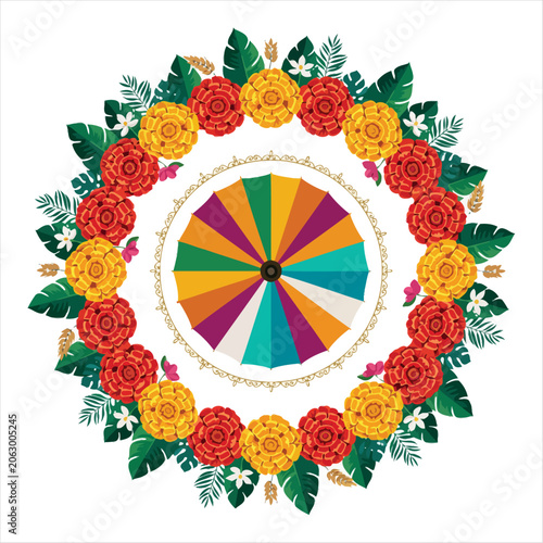 Traditional Onam Floral Wreath with Kerala Umbrella