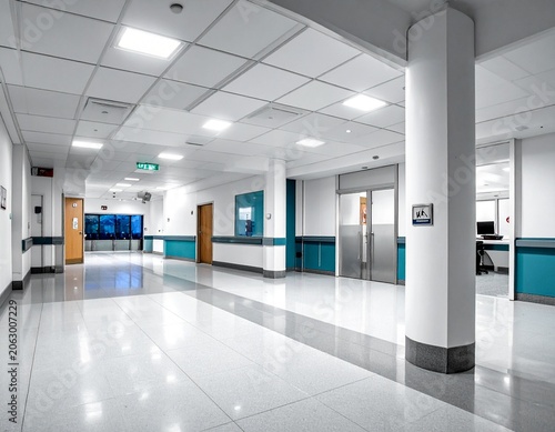 Bright, modern medical corridor