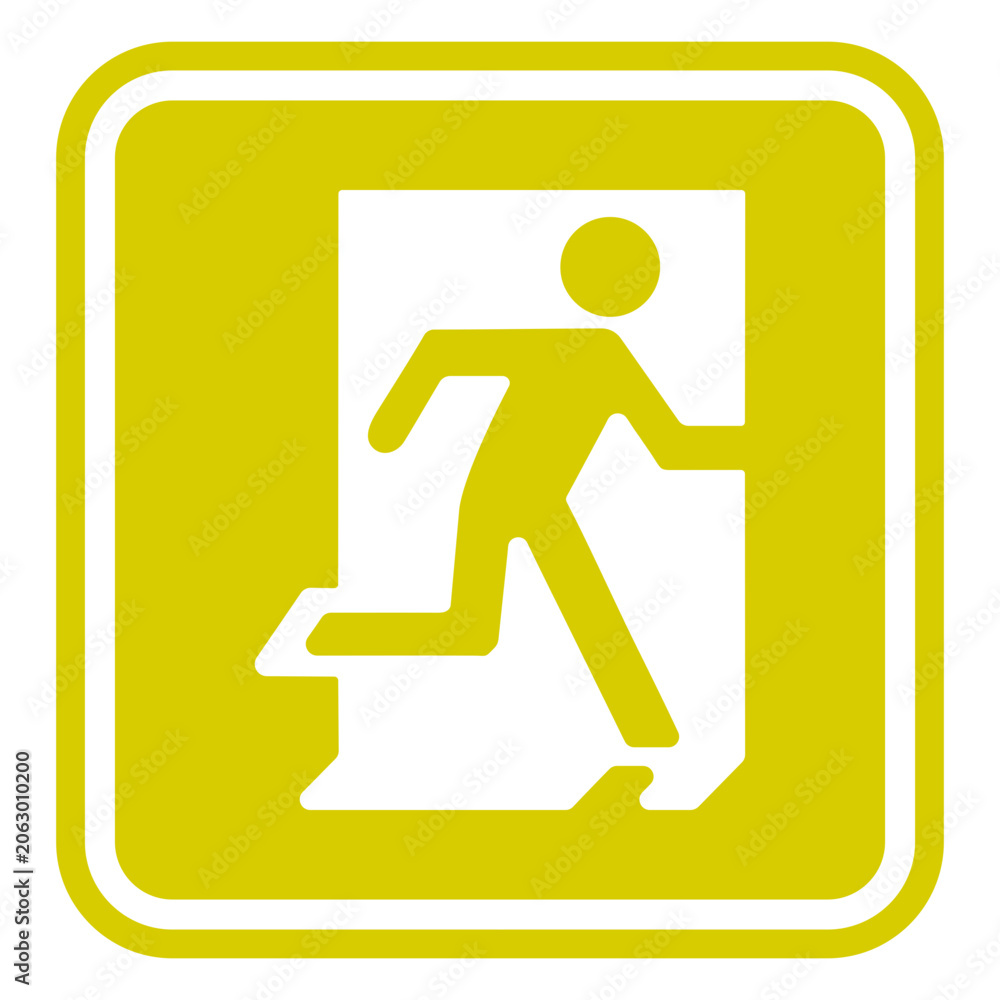Obraz premium Yellow exit sign with a man running