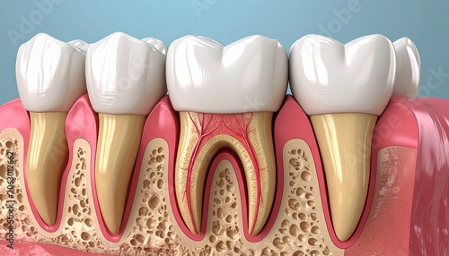 Detailed cross-section of healthy teeth