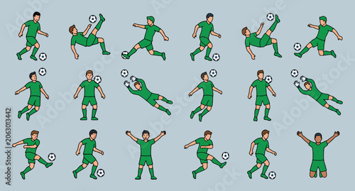 Soccer Player Action Poses Collection - Vector Illustration Set