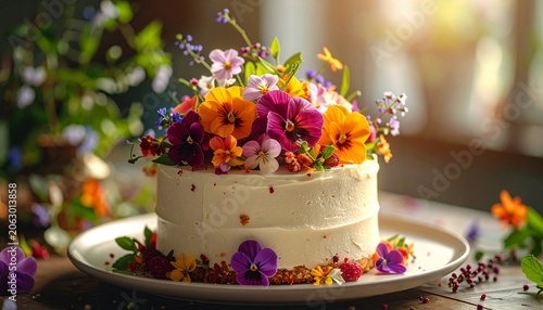 Elegant cake adorned with flowers