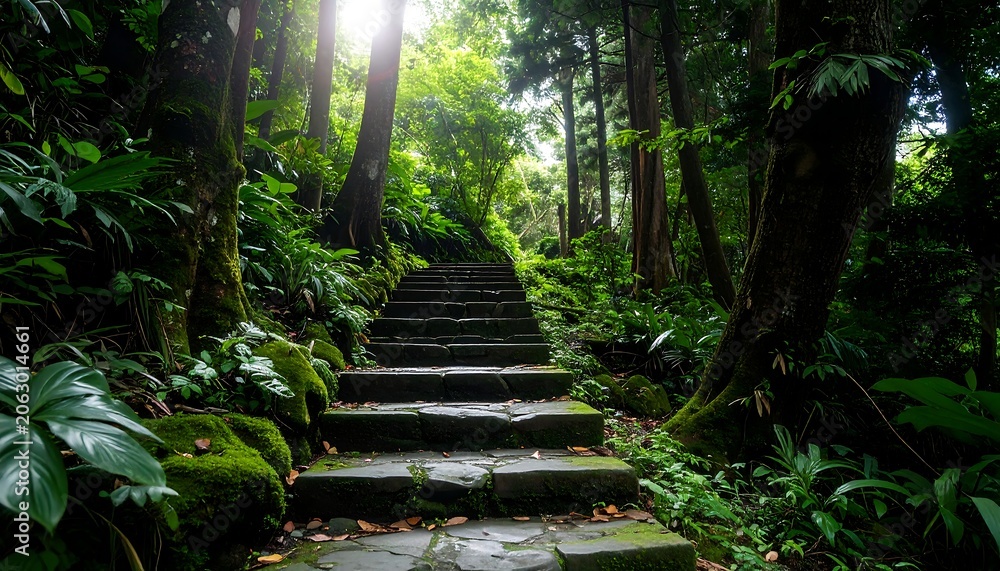Fototapeta premium Stone Steps in Lush Forest