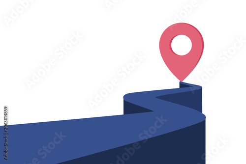Fotografie Three dimensional winding path leading to pin point marker location map element isolated on transparent background design