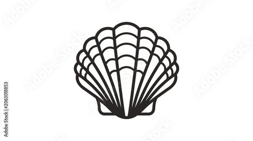 Foto Black line art scallop shell icon.