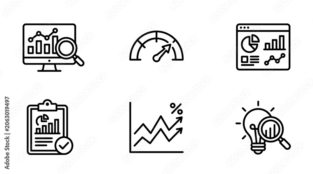 Fototapeta premium Analytics dashboard icons with graphs and charts