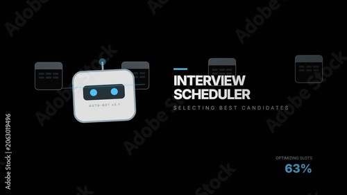 Ai robot head processing an interview scheduler interface