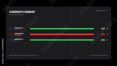 Dark dashboard displaying multiple candidate ranker scores