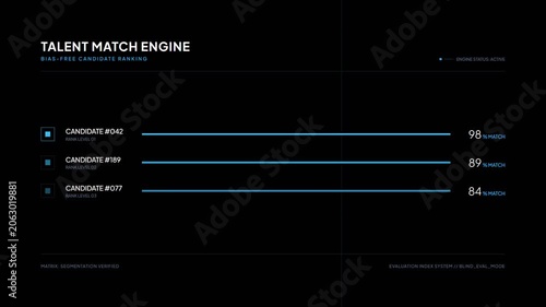 Talent match engine interface with blue progress bars