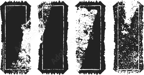 Grunge rectangular stamps set with distressed texture in black