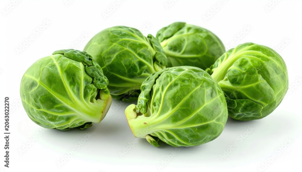 Fototapeta premium Fresh Green Brussels Sprout Arranged on White Studio Background