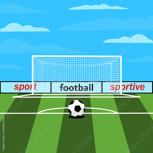 Football Goal and Soccer Ball on Green Field Under Blue Sky