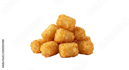 Konstfotografi Crispy golden potato tots piled high on a clean white background