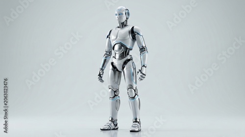 Futuristic Humanoid AI Robot Close Up Front View Portrait 