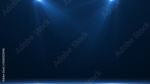 Premium dark blue event backdrop with soft spotlights, subtle particles, and wide copy space, a seamless loop for corporate tech stages, keynotes, and promos.