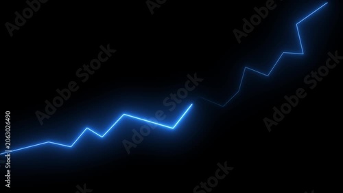 Glowing Neon Blue Business Line Graph Arrow Growth Success Chart Animation on Black Background