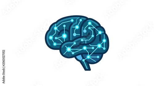 Photos Human Brain with Glowing Blue Neurons.