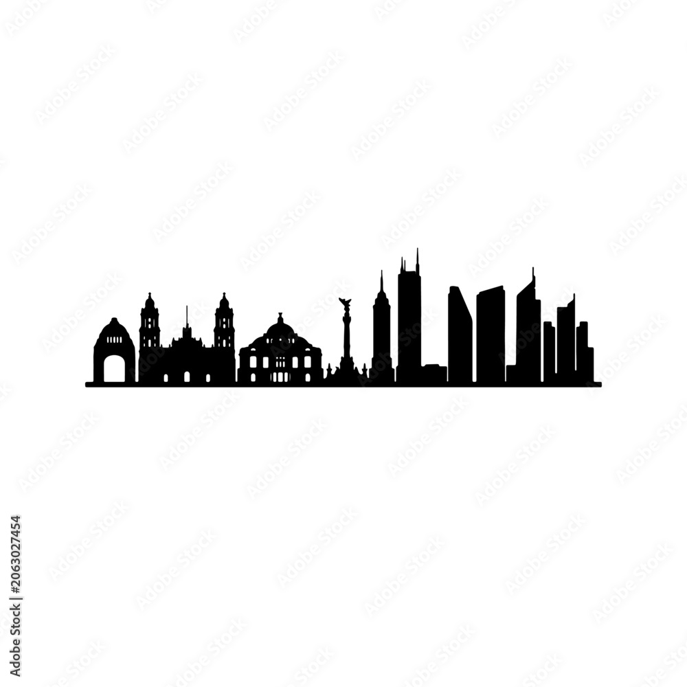 Obraz premium Modern city skyline vector silhouette, panoramic urban cityscape building design element
