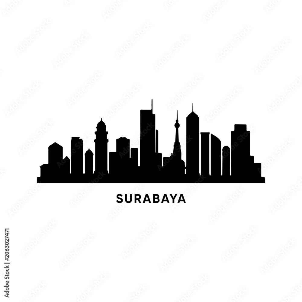 Obraz premium Surabaya city skyline silhouette vector, Indonesia urban landscape cityscape graphic elemen