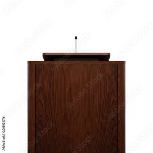 Wooden Podium with Microphone for Speeches and Presentations.
