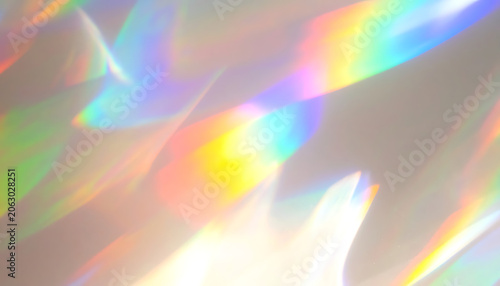 Holographic light refraction prism overlay with rainbow spectral flares and soft waves
