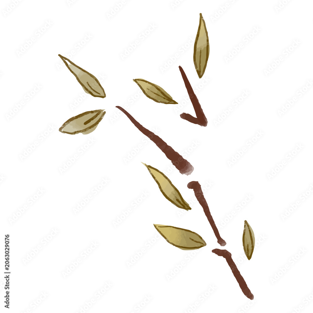 Naklejka premium Drawing of a branch with leaves on it